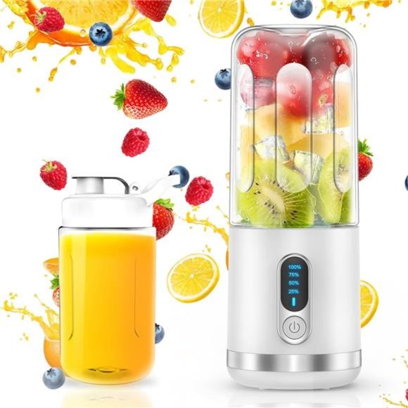 Portable Blender, Personal Blende, USB C Rechargeable, 15.2 Oz, White - Picture 1 of 7